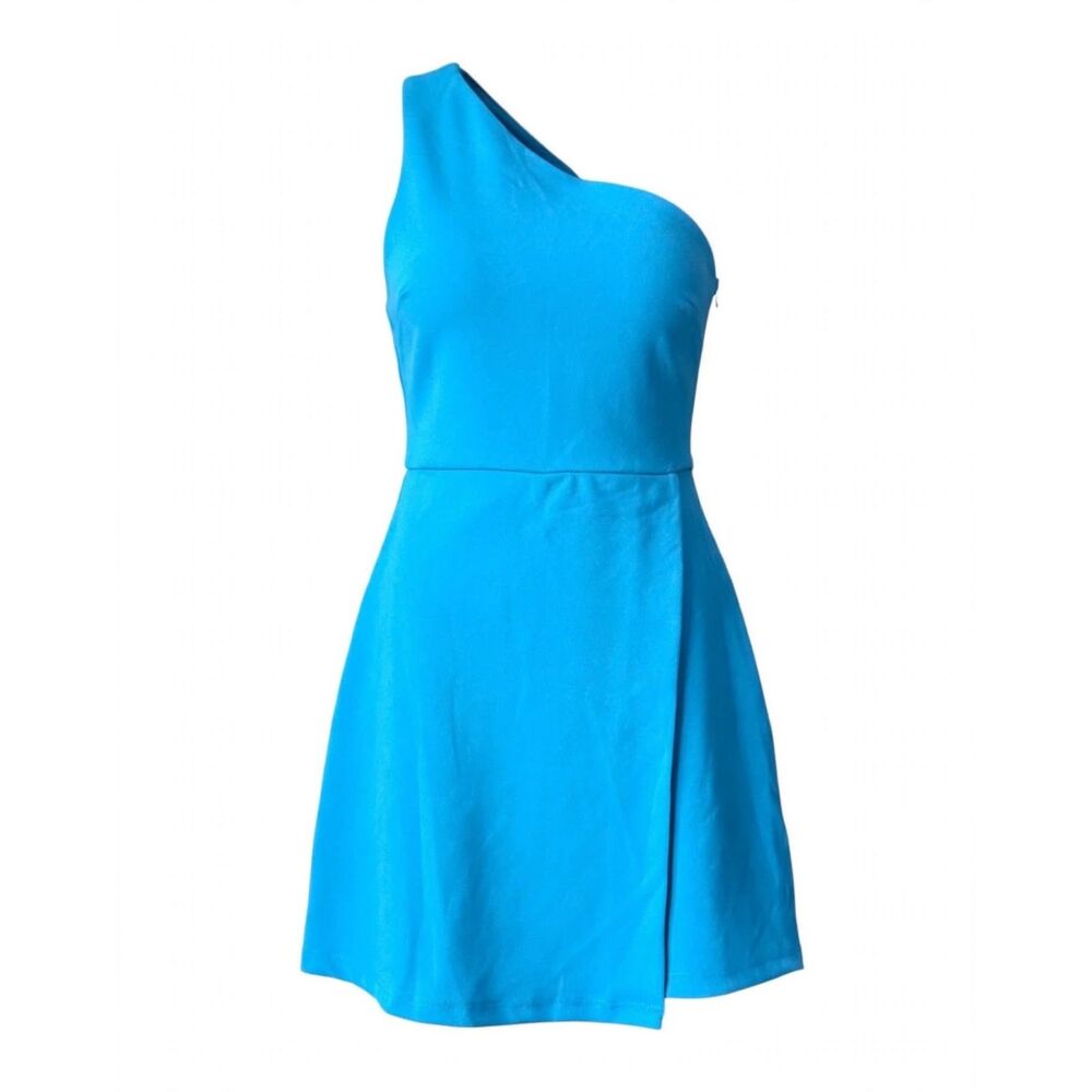 Women's Sleeveless Solid Blue One Shoulder Short Mini Sheath Dress S